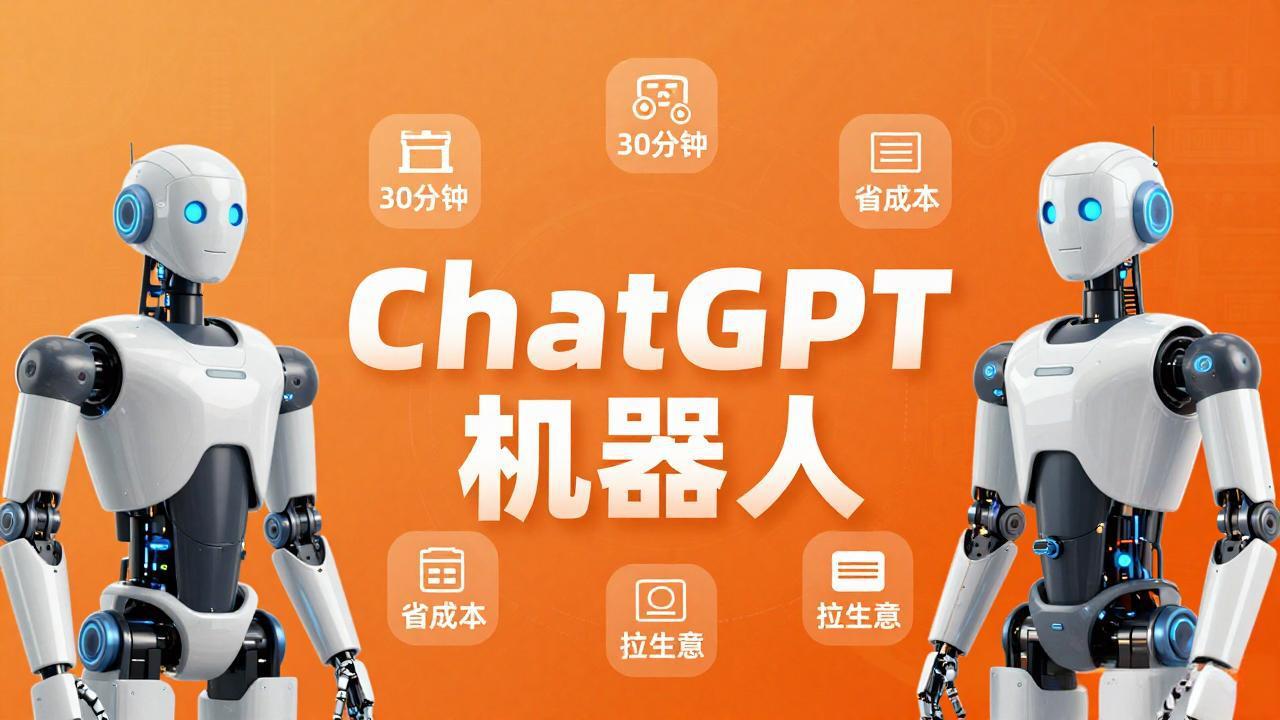 <a href="https://www.zdlhp.com/remen/9257.html" title="闲鱼" target="_blank">闲鱼</a>引流-智能机器人定制速成课封面图：ChatGPT机器人界面与企业办公场景融合视觉