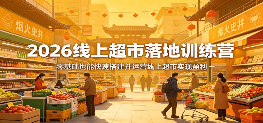 <a href="https://www.zdlhp.com/remen/9257.html" title="闲鱼" target="_blank">闲鱼</a>引流-2026线上超市训练营课程主视觉图，展示电商系统界面与收益增长曲线