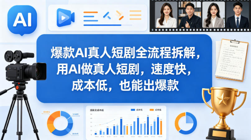 <a href="https://www.zdlhp.com/remen/9257.html" title="闲鱼" target="_blank">闲鱼</a>引流-AI真人短剧全流程示意图：含剧本生成、数字人驱动、自动配音与成片输出四大核心环节