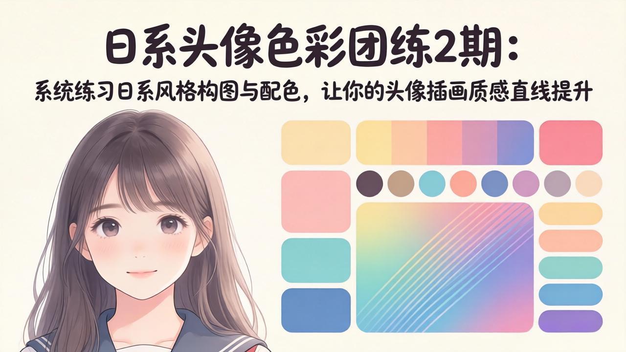 <a href="https://www.zdlhp.com/remen/9257.html" title="闲鱼" target="_blank">闲鱼</a>引流-日系插画头像教学课程封面图，展示清透水彩风格人物头像与柔和配色示范