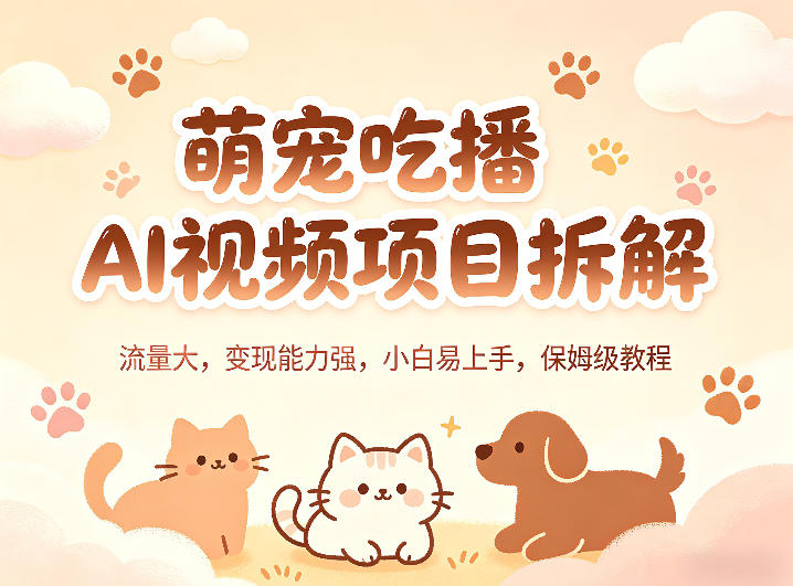 0成本启动萌宠吃播AI视频项目！3步搞定引流变现，新手7天出单不踩坑