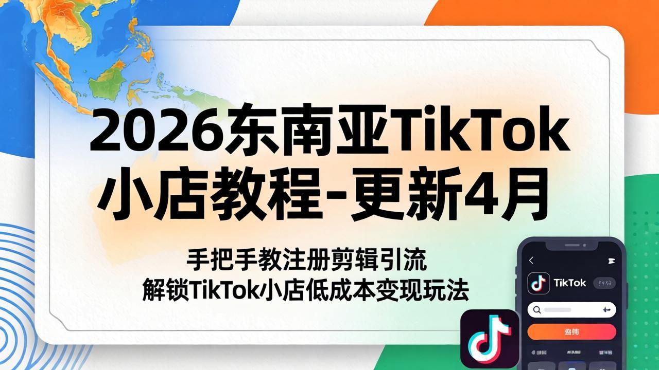 <a href="https://www.zdlhp.com/remen/9257.html" title="闲鱼" target="_blank">闲鱼</a>引流-东南亚TikTok小店实战课程封面图，含泰国马来西亚菲律宾新加坡越南五国国旗元素与TK小店后台界面