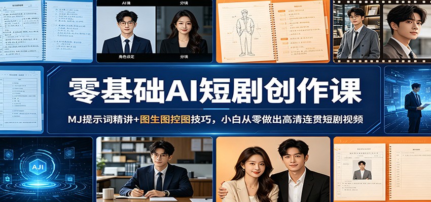 <a href="https://www.zdlhp.com/remen/9257.html" title="闲鱼" target="_blank">闲鱼</a>引流-AI短剧制作入门课程封面图：Midjourney绘图与视频生成全流程教学界面