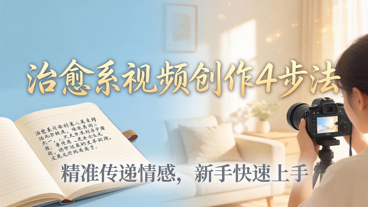<a href="https://www.zdlhp.com/remen/9257.html" title="闲鱼" target="_blank">闲鱼</a>引流-治愈系短视频创作课程封面图，展示温柔色调文案与舒缓画面结合的情感传递效果