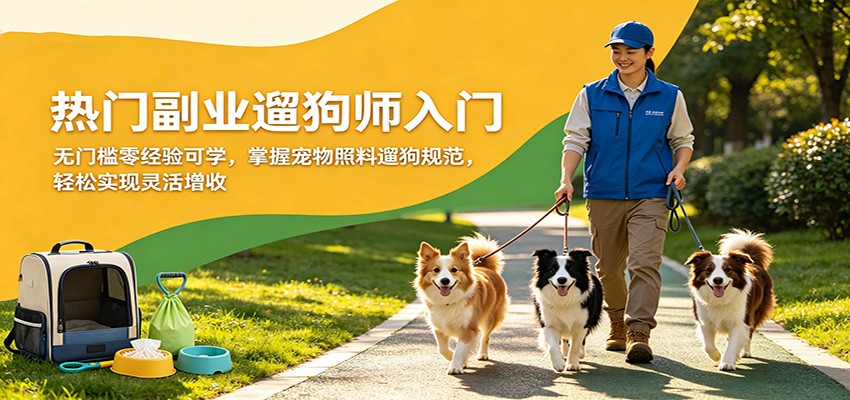 <a href="https://www.zdlhp.com/remen/9257.html" title="闲鱼" target="_blank">闲鱼</a>引流-零基础遛狗师培训课程封面图，展示专业遛狗场景与实操教学