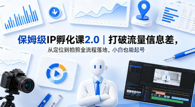 <a href="https://www.zdlhp.com/remen/9257.html" title="闲鱼" target="_blank">闲鱼</a>引流-抖音IP孵化课2.0课程封面图，展示短视频创作全流程教学体系与零基础起号效果