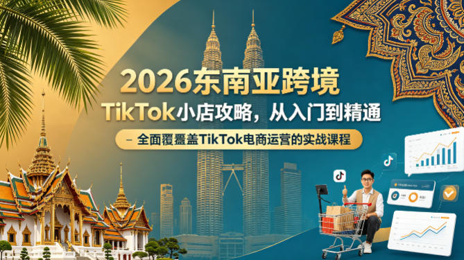 <a href="https://www.zdlhp.com/remen/9257.html" title="闲鱼" target="_blank">闲鱼</a>引流-2026东南亚TikTok小店实战课程封面图，含泰国越南马来等五国地标与TK图标