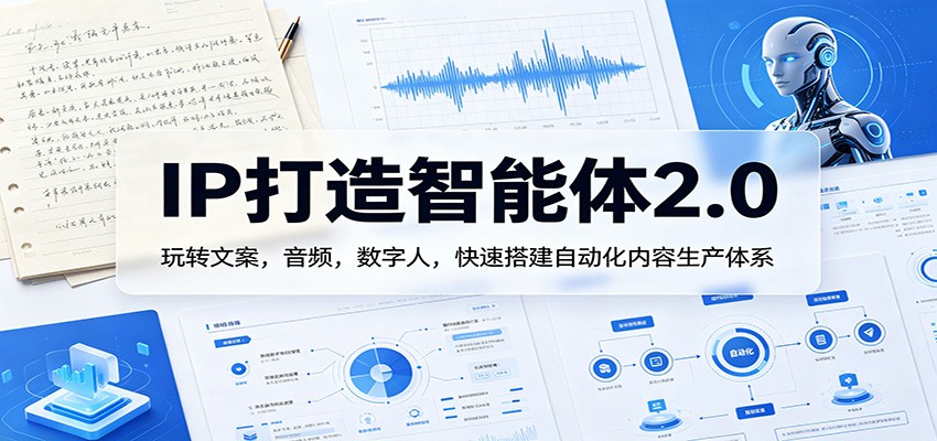 闲鱼引流-AI智能体2.0课程封面图：数字人+文案+音频三合一内容生产界面