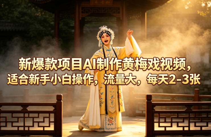 闲鱼引流-AI生成黄梅戏短视频界面截图展示戏曲唱腔字幕与动态水袖特效