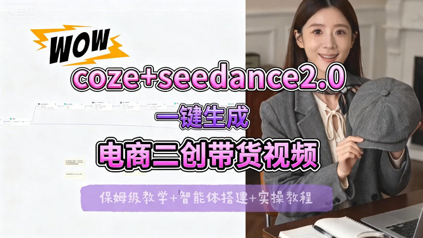 闲鱼引流-Coze+seedance2.0电商视频生成工作流界面实拍图，展示智能体配置与短视频输出效果