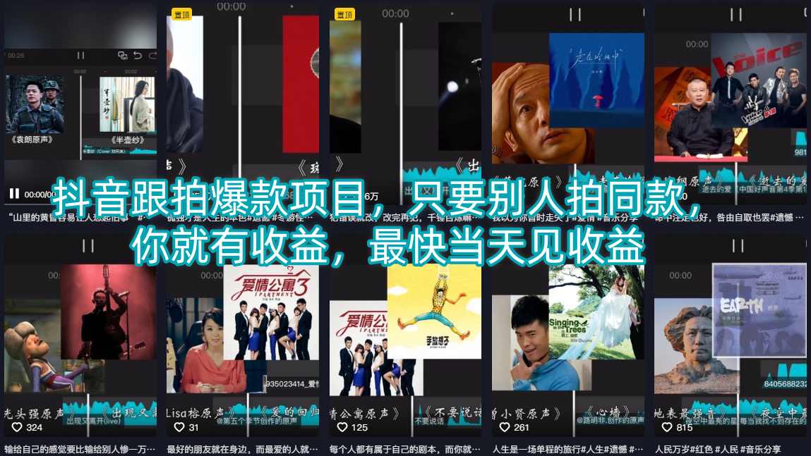 <a href="https://www.zdlhp.com/remen/9257.html" title="闲鱼" target="_blank">闲鱼</a>引流-抖音跟拍爆款分润项目实操界面截图展示收益明细与模板使用状态