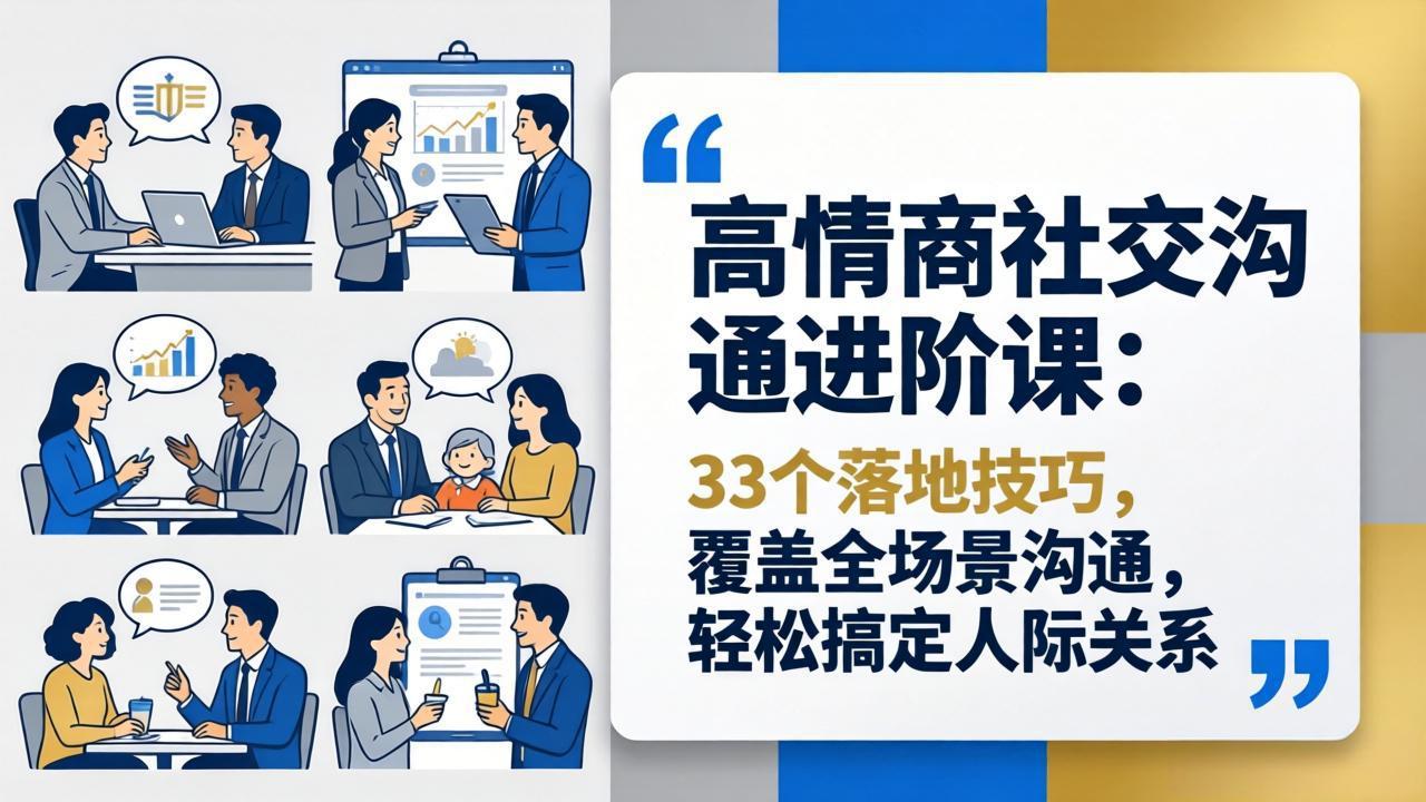 <a href="https://www.zdlhp.com/remen/9257.html" title="闲鱼" target="_blank">闲鱼</a>引流-高情商社交课程封面图：33节实战沟通课系统化教学场景