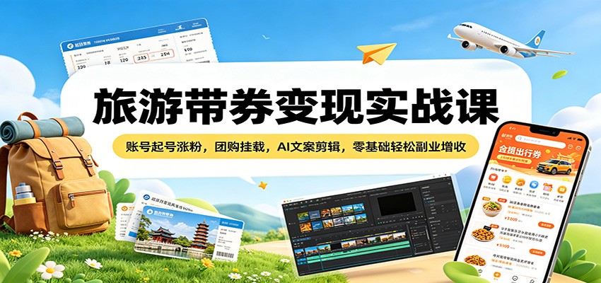 0成本3步玩转旅游带券变现：起号涨粉+团购挂载+AI剪辑，新手副业月入过万！