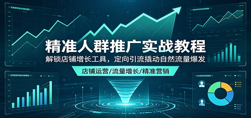 <a href="https://www.zdlhp.com/remen/9257.html" title="闲鱼" target="_blank">闲鱼</a>引流-电商精准人群推广3.20版课程封面图，展示淘宝<a href="https://www.zdlhp.com/remen/9253.html" title="拼多多" target="_blank">拼多多</a>定向投放界面与增长数据看板