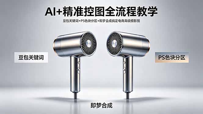 <a href="https://www.zdlhp.com/remen/9257.html" title="闲鱼" target="_blank">闲鱼</a>引流-<a href="https://www.zdlhp.com/yidongkaifa/" title="AI电商" target="_blank">AI电商</a>摄影控图教学实景图：豆包+PS+即梦三工具协同工作界面截图
