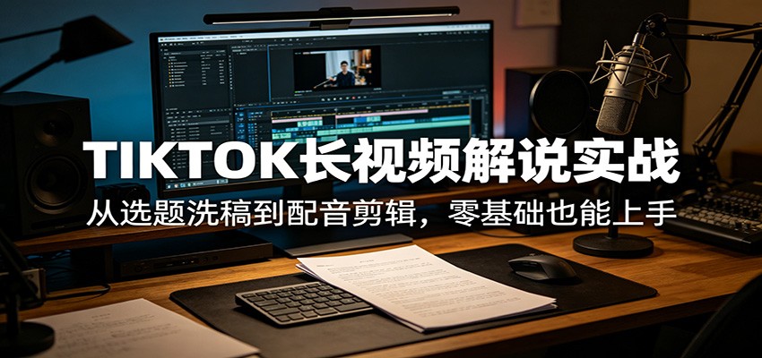 <a href="https://www.zdlhp.com/remen/9257.html" title="闲鱼" target="_blank">闲鱼</a>引流-TIKTOK长视频解说课程封面图，展示多语种字幕与剪辑界面，突出海外<a href="https://www.zdlhp.com/duanshipin" title="短视频" target="_blank">短视频</a>创作教学场景