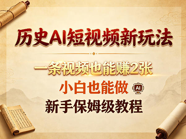 0成本启动！3步搞定历史类AI短视频引流，新手7天精准获客变现