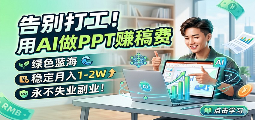 <a href="https://www.zdlhp.com/remen/9257.html" title="闲鱼" target="_blank">闲鱼</a>引流-AI代做PPT实战课程封面图，展示智能生成与人工优化结合的工作流