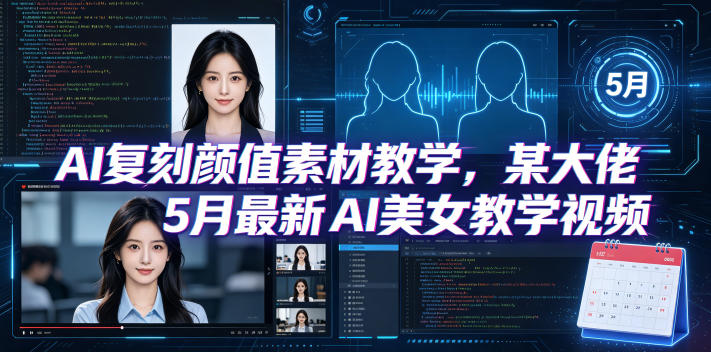 闲鱼引流-5月AI美颜复刻实战课封面图：高清美女人像对比展示复刻前后效果，突出五官精致度与皮肤质感提升