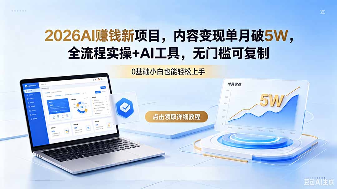 (图1) <a href="https://www.zdlhp.com/remen/9257.html" title="闲鱼" target="_blank">闲鱼</a>引流-AI内容变现实战课主视觉图:科技蓝渐变背景搭配动态数据流与短视频图标