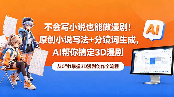(图1) 闲鱼引流-3D漫剧AI制作全流程教学封面图,展示星漫豆包Gemini协同界面与成片效果