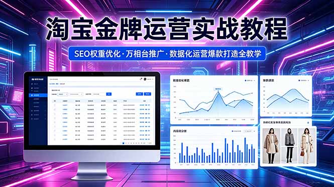 (图1) <a href="https://www.zdlhp.com/remen/9257.html" title="闲鱼" target="_blank">闲鱼</a>引流-淘宝金牌运营课程封面图:飓风电商实操班主视觉,含店铺诊断、万相台推广与爆款打造核心模块