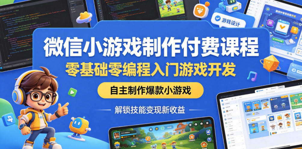 (图1) <a href="https://www.zdlhp.com/remen/9257.html" title="闲鱼" target="_blank">闲鱼</a>引流-零代码微信小游戏制作课程封面图:界面清晰展示拖拽式编辑器与飞机大战游戏预览效果