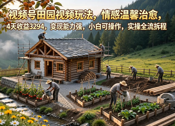 0成本启动视频号田园账号！4天变现329