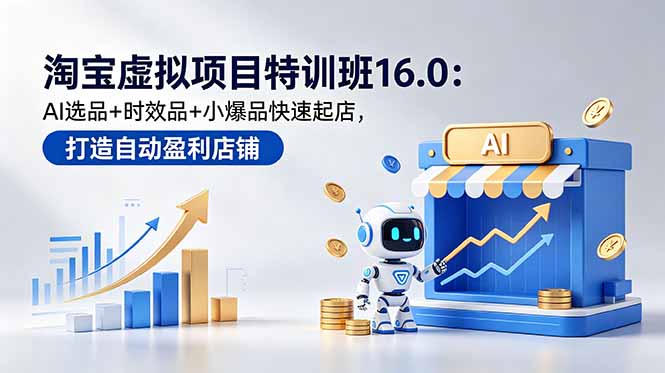 (图1) <a href="https://www.zdlhp.com/remen/9257.html" title="闲鱼" target="_blank">闲鱼</a>引流-淘宝虚拟项目特训班16.0课程主视觉图:AI选品+自动发货+高权重标题实战教学场景
