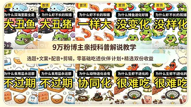 (图1) <a href="https://www.zdlhp.com/remen/9257.html" title="闲鱼" target="_blank">闲鱼</a>引流-抖音科普博主实战课封面图:双收益模式可视化流程图,含伙伴计划与内容精选标识