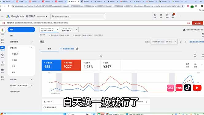 (图2) 闲鱼引流-Mediabuy课程实操界面截图:Google Ads后台数据看板与联盟返利网后台操作演示