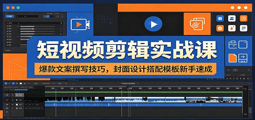 (图1) <a href="https://www.zdlhp.com/remen/9257.html" title="闲鱼" target="_blank">闲鱼</a>引流-短视频剪辑全链路课程封面图:展示文案+封面+剪辑三模块实操界面