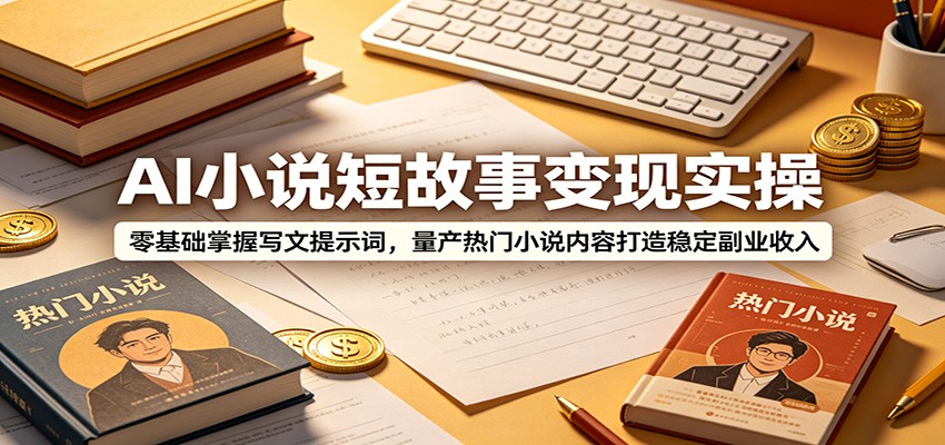 (图1) <a href="https://www.zdlhp.com/remen/9257.html" title="闲鱼" target="_blank">闲鱼</a>引流-AI短故事创作课程封面图:展示智能写作界面与收益数据看板