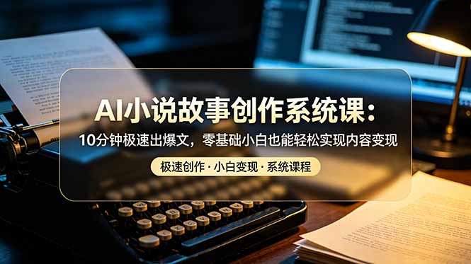 (图1) 闲鱼引流-AI小说创作系统课封面图:零基础学员用智能工具10分钟生成高传播性故事内容