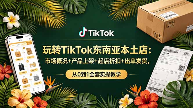 <a href="https://www.zdlhp.com/remen/9257.html" title="闲鱼" target="_blank">闲鱼</a>引流-TikTok东南亚本土店运营课程封面图，含苗苗老师形象与东南亚市场元素