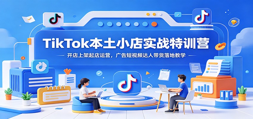 <a href="https://www.zdlhp.com/remen/9257.html" title="闲鱼" target="_blank">闲鱼</a>引流-TikTok本土小店实战营课程封面图，含开店流程图与GMV增长曲线