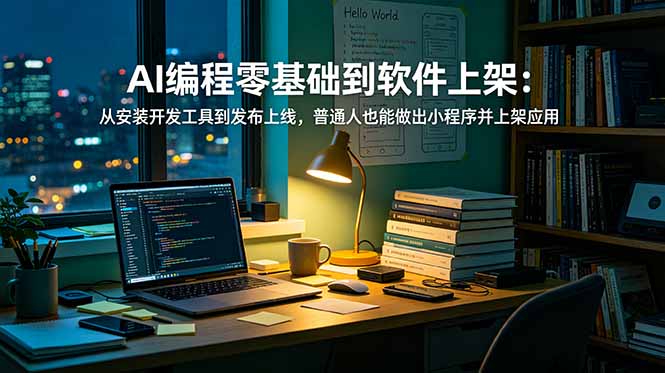 (图1) <a href="https://www.zdlhp.com/remen/9257.html" title="闲鱼" target="_blank">闲鱼</a>引流-AI编程入门课程封面图:零基础开发记账类小程序并部署上线全流程教学场景