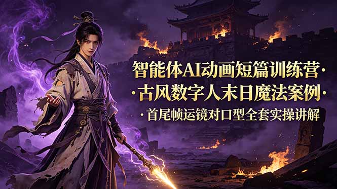 (图1) 闲鱼引流-AI武侠动画课程封面图:胖公主数字人与寺庙运镜场景融合展示