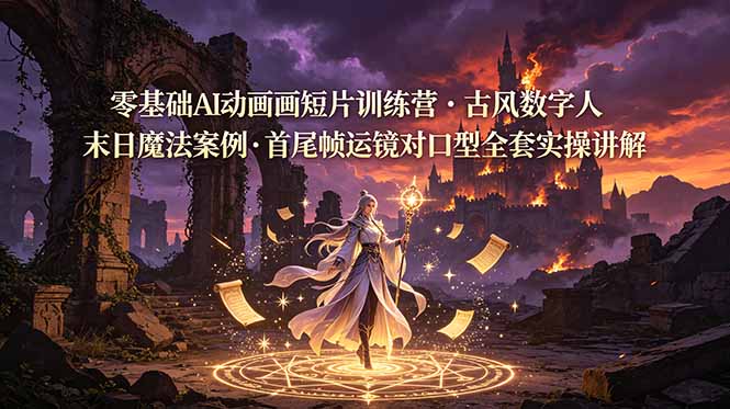 (图1) 闲鱼引流-AI武侠动画课程封面图:胖公主数字人与寺庙运镜场景融合视觉