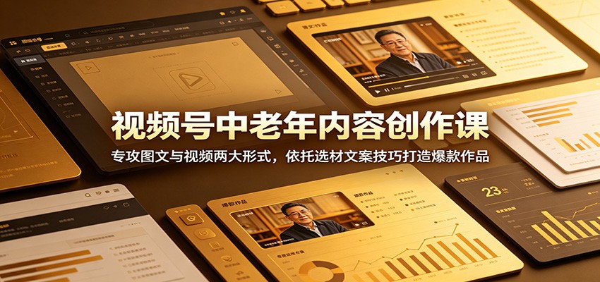(图1) <a href="https://www.zdlhp.com/remen/9257.html" title="闲鱼" target="_blank">闲鱼</a>引流-视频号中老年内容创作课程封面图,展示银发族喜闻乐见的健康养生与怀旧主题视觉元素