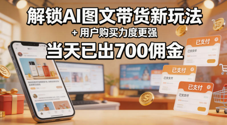 <a href="https://www.zdlhp.com/remen/9257.html" title="闲鱼" target="_blank">闲鱼</a>引流-AI图文带货高转化内容模型实操界面截图，展示700+佣金数据看板与图文生成流程