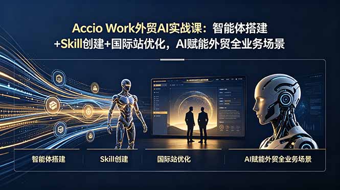 (图1) <a href="https://www.zdlhp.com/remen/9257.html" title="闲鱼" target="_blank">闲鱼</a>引流-Accio Work外贸AI智能体课程封面图,展示AI驱动的跨境业务自动化工作流