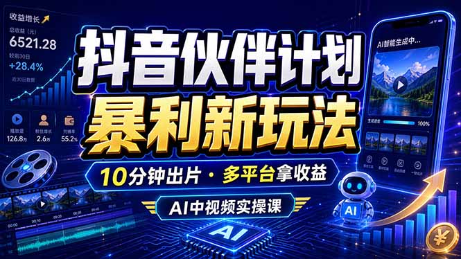 闲鱼引流-抖音伙伴计划AI批量创作课程首页界面展示