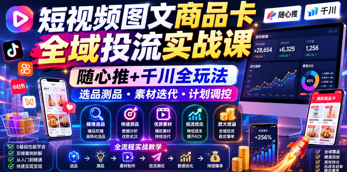 (图1) <a href="https://www.zdlhp.com/remen/9257.html" title="闲鱼" target="_blank">闲鱼</a>引流-短视频图文商品卡全域投流实战课:随心推与千川双平台协同投流,提升ROI至行业均值2.3倍,支持新店冷启动与老品焕新