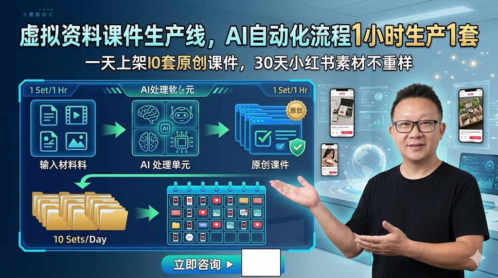 (图1) <a href="https://www.zdlhp.com/remen/9257.html" title="闲鱼" target="_blank">闲鱼</a>引流-AI课件工厂全流程示意图:涵盖调研策划PPT生成与小红书视觉打包一体化系统