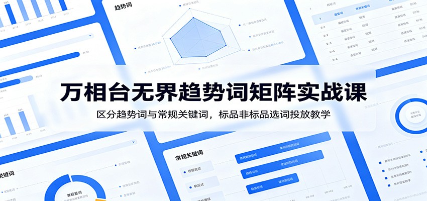 (图1) <a href="https://www.zdlhp.com/remen/9257.html" title="闲鱼" target="_blank">闲鱼</a>引流-淘宝万相台趋势词矩阵课程封面图,展示数据看板与关键词优化界面