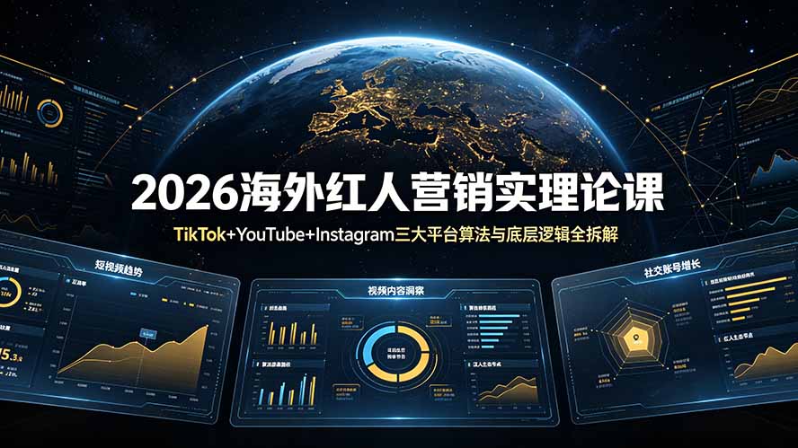 (图1) <a href="https://www.zdlhp.com/remen/9257.html" title="闲鱼" target="_blank">闲鱼</a>引流-Dennis海外红人营销课程封面图:TikTok YouTube Instagram三平台算法逻辑可视化解析