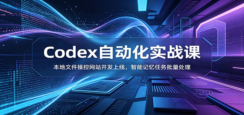 <a href="https://www.zdlhp.com/remen/9257.html" title="闲鱼" target="_blank">闲鱼</a>引流-Codex AI智能体实战课程封面图，展示自动化办公与网站开发全流程界面