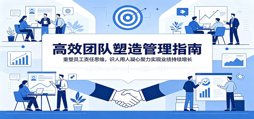 (图1) <a href="https://www.zdlhp.com/remen/9257.html" title="闲鱼" target="_blank">闲鱼</a>引流-企业团队管理课程封面图:管理者与高绩效团队协作场景,突出凝聚力与责任意识