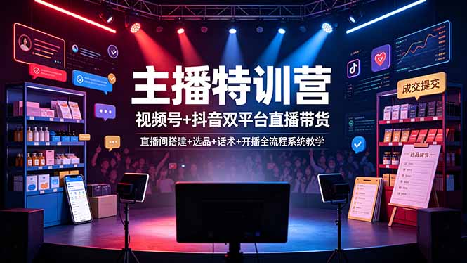 (图1) <a href="https://www.zdlhp.com/remen/9257.html" title="闲鱼" target="_blank">闲鱼</a>引流-视频号与抖音双平台直播带货课程封面图,含实操界面与成交数据可视化展示